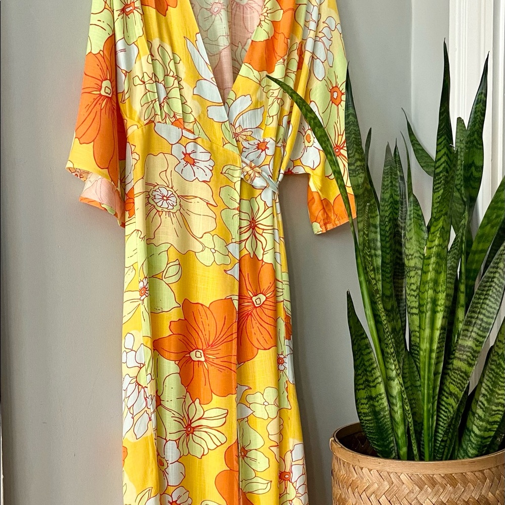 70s-Inspired Floral Wrap Dress